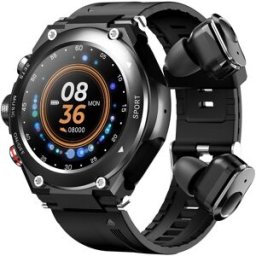 Montre Connectée 2 En 1 Avec Écouteurs Bluetooth Écran Tactile Ips 1.28' Moniteur Cardiaque Musique Sans Fil Ip67 Noir Yonis