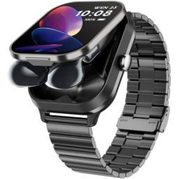 Montre Connectée Bluetooth 2 En 1 Avec Écouteurs Et Bracelet Acier Noir Yonis