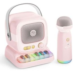 Enceinte Karaoké Portable Bluetooth Avec Microphone Sans Fil Et Clavier De Piano Rose Yonis