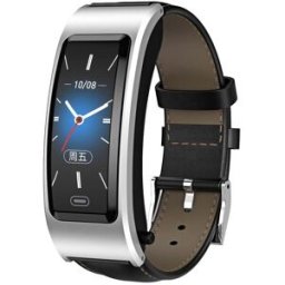 Bracelet Connecté Avec Écouteurs Bluetooth Intégrés Suivi Du Sommeil Et Oxygène Argent + Bracelet Cuir Noir Yonis