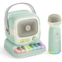 Enceinte Karaoké Portable Bluetooth Avec Microphone Sans Fil Et Clavier De Piano Vert Yonis