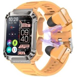 Montre Connectée 2-en-1 Avec Écouteurs Bluetooth Et Suivi Santé Orange Yonis