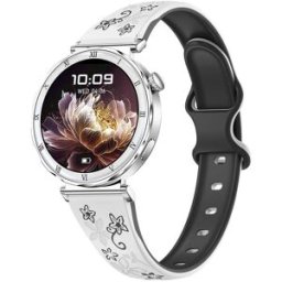 Montre Connectée Femme Écran Amoled 390x390 21 Modes Sportifs Argent Coque Noir Blanc Silicone Bracelet Yonis