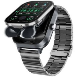 Montre Connectée Bluetooth 2 En 1 Avec Écouteurs Et Bracelet Acier Gris Yonis