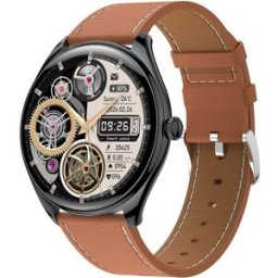 Montre Connectée Écran Amoled Ultra-fine Appels Bluetooth Santé Bracelet Cuir Noir Yonis