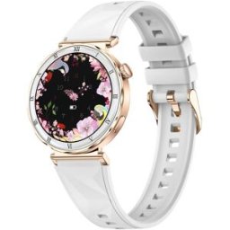 Montre Connectée Femme Écran Amoled 390x390 21 Modes Sportifs Or Coque Blanc Silicone Bracelet Yonis