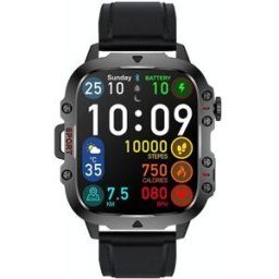 Montre Connectée Écran Couleur 1.96 Pouces Bracelet Cuir Appels Bluetooth Noir Yonis
