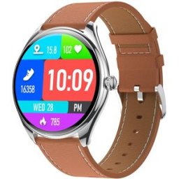 Montre Connectée Écran Amoled Ultra-fine Appels Bluetooth Santé Bracelet Cuir Argent Yonis