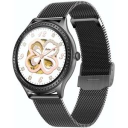 Montre Connectée Or Violet Ip68 Écran Ips 1.32' Suivi Sommeil Oxygène Bracelet Montre Acier Noir Yonis