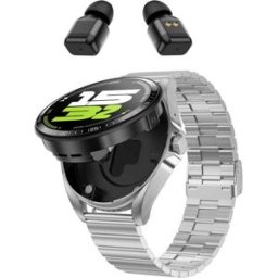 Montre Connectée Deux En Un Avec Écouteurs Bluetooth Écran Hd 1,46 Pouce Argent + Acier Texturé Argenté Yonis