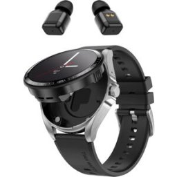 Montre Connectée Deux En Un Avec Écouteurs Bluetooth Écran Hd 1,46 Pouce Argent + Silicone Noir Yonis