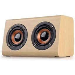 Enceinte Bluetooth Bois Double Cornes 3w Son Stéréo Micro Intégré Autonomie 8h Beige Yonis