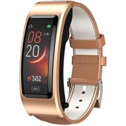 Bracelet Connecté Avec Écouteurs Bluetooth Intégrés Suivi Du Sommeil Et Oxygène Or + Cuir Marron Belt Yonis