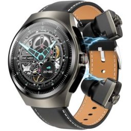 Montre Connectée 2 En 1 Avec Écouteurs Bluetooth Écran Amoled Ip67 Nfc Cuir Noir Yonis