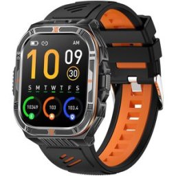 Montre Connectée Écran 2.01 Pouces Appels Bluetooth Mesure Cardiaque Autonomie 20 Jours Noir Et Orange Silicone Bracelet Yonis