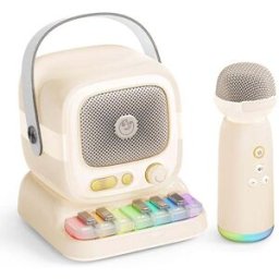 Enceinte Karaoké Portable Bluetooth Avec Microphone Sans Fil Et Clavier De Piano Jaune Yonis