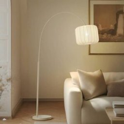 Lampadaire arc Helin Lindby, beige, Salon / Salle à manger, Textile / Tissu / Soie, Moderne, Lampadaire