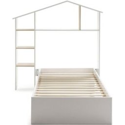 Lit cabane 90x190 cm MARIA coloris blanc et bois ciré