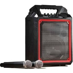 Segon Runner 10 (rouge) Enceinte active 100W avec double micro UHF, Bluetooth, USB/SD/MP3, télécommande et batterie intégrée.
