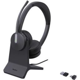 Yealink BH70 Duo Teams + base de chargement BHC70 Casque Bluetooth sans fil certifié Teams à double écouteur simili cuir avec micro antibruit et base