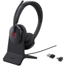 Yealink BH74 Duo Teams + base de chargement Casque Bluetooth sans fil double écouteur en simili cuir, certifié Teams, avec 4 micro antibruit et base