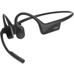Shokz OpenComm2 Casque Bluetooth avec technologie de conduction osseuse et perche micro antibruit.