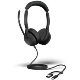 Jabra GN Jabra Evolve2 50 UC Duo USB C/A Casque stéréo USB-A/C et Bluetooth avec ANC et micro antibruit, conçu pour les communications unifiées.