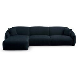 convertiblecenter MOUGINS - Canapé d'angle convertible 6 places - Gauche - Velours chenille, Bleu marine
