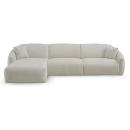 convertiblecenter MOUGINS - Canapé d'angle convertible 5 places - Gauche - Velours chenille, Ecru