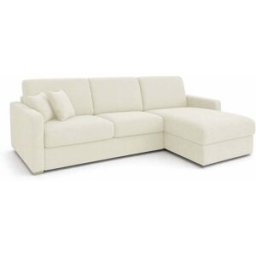 convertiblecenter PASSY - Canapé d'angle convertible 6 places - Velours, Ecru
