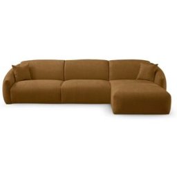 convertiblecenter MOUGINS - Canapé d'angle convertible 6 places - Droite - Velours chenille, Moutarde