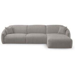 convertiblecenter MOUGINS - Canapé d'angle convertible 5 places - Droite - Velours chenille, Gris clair