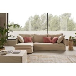 convertiblecenter SALLANCHES - Canapé d'angle convertible - Angle gauche - 5 places - Toile, Beige