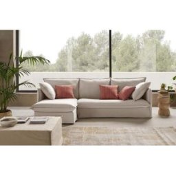 convertiblecenter SALLANCHES - Canapé d'angle convertible - Angle gauche - 5 places - Toile, Ecru