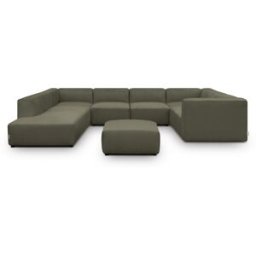 Canapé modulable panoramique 12 places ouvert à gauche + pouf en velours côtelé vert kaki - Modulo