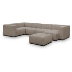 Canapé modulable panoramique 6 places avec méridienne à droite + pouf en velours côtelé taupe - Modulo