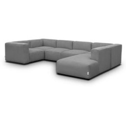 Canapé modulable panoramique 9 places ouvert à droite + pouf en velours côtelé gris clair - Modulo