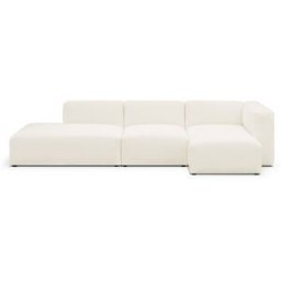 Canapé d'angle à droite modulable avec méridienne 5 places en tissu bouclette beige - Modulo