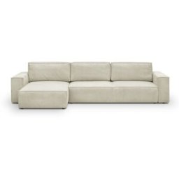 Canapé d'angle modulable 5 places en velours côtelé beige - Harper Mod