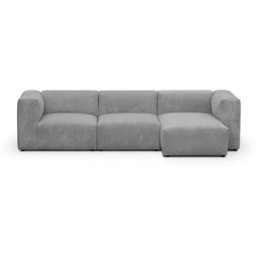 Canapé d'angle à droite modulable avec méridienne 4 places en velours côtelé gris clair - Modulo