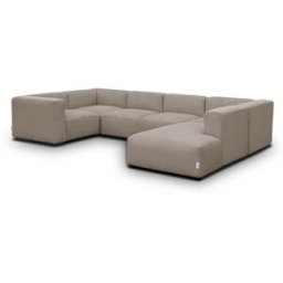 Canapé modulable panoramique 9 places ouvert à droite + pouf en velours côtelé taupe - Modulo