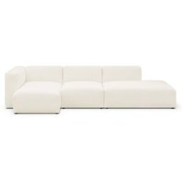 Canapé d'angle à gauche modulable avec méridienne 5 places en tissu bouclette beige - Modulo