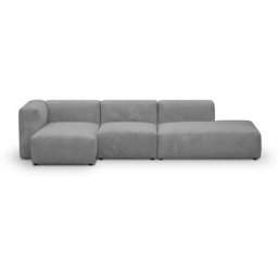 Canapé d'angle à gauche modulable avec méridienne 5 places en velours côtelé gris clair - Modulo
