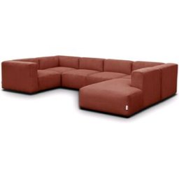 Canapé modulable panoramique 9 places ouvert à droite + pouf en velours côtelé rouille - Modulo