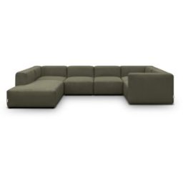 Canapé modulable panoramique 9 places ouvert à gauche en velours côtelé vert kaki - Modulo