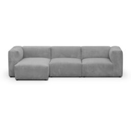 Canapé d'angle à gauche modulable avec méridienne 4 places en velours côtelé gris clair - Modulo