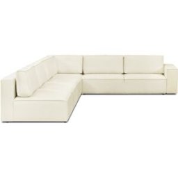 Canapé d'angle à gauche convertible modulable 10 places avec coffre de rangement en tissu bouclé beige - Harper Mod