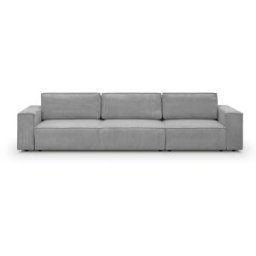 Canapé modulable convertible 5 places avec coffre de rangement en velours côtelé gris clair - Harper Mod
