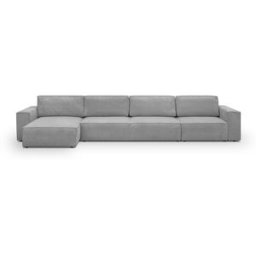 Canapé d'angle modulable convertible 7 places avec coffre de rangement en velours côtelé gris clair - Harper Mod