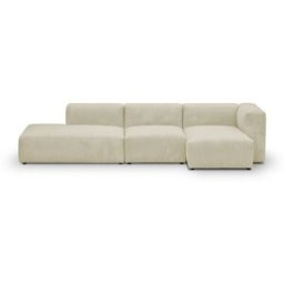 Canapé d'angle à droite modulable avec méridienne 5 places en velours côtelé beige - Modulo